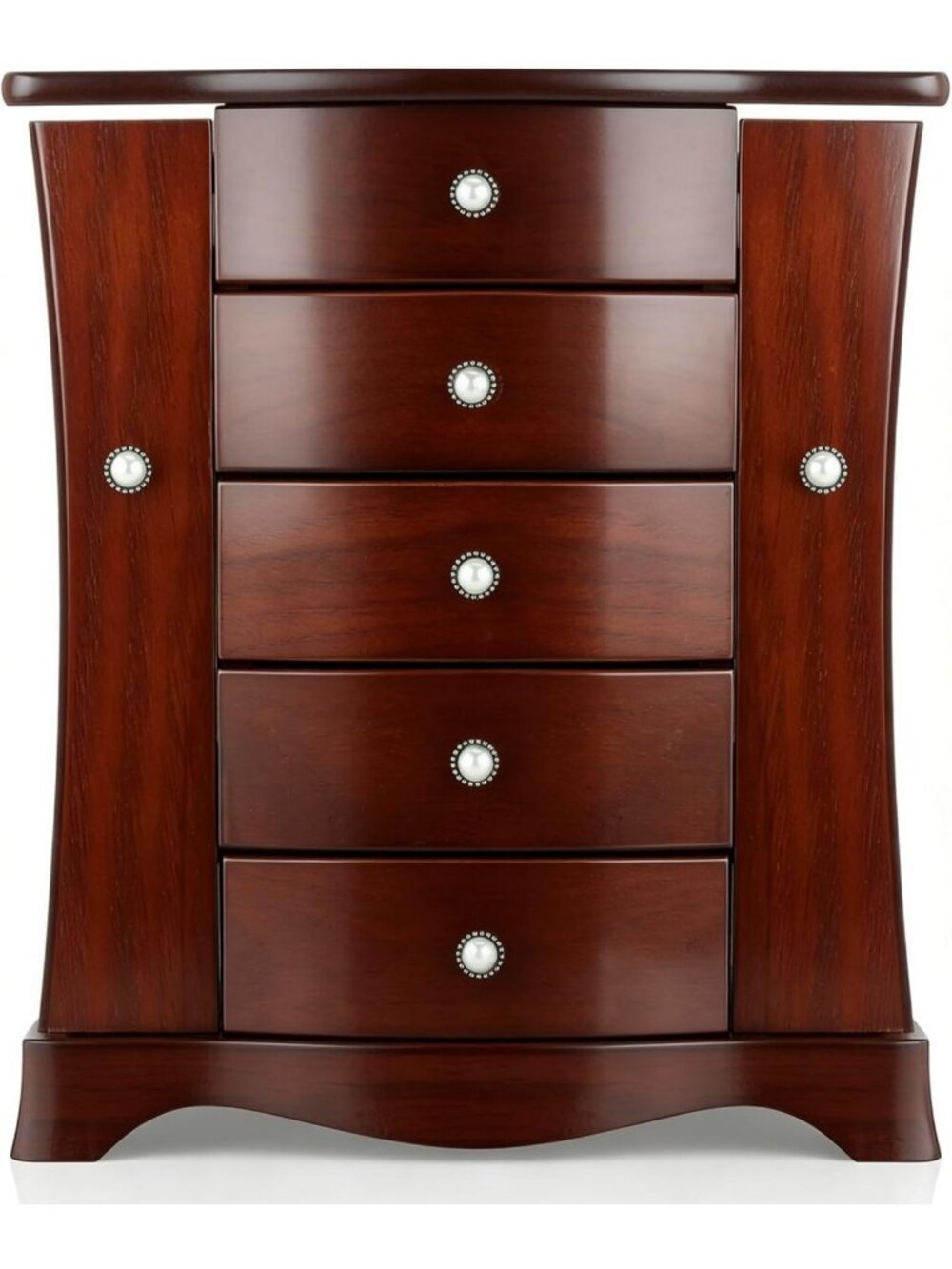 Elegant Solid Wood Jewelry Box - Round Design, Brown Finish, Perfect Gift